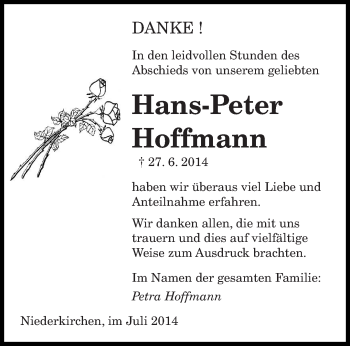 Todesanzeige von Hans-Peter Hoffmann von saarbruecker_zeitung