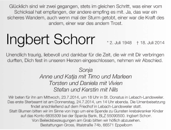 Todesanzeige von Ingbert Schorr von saarbruecker_zeitung