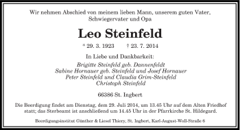 Todesanzeige von Leo Steinfeld von saarbruecker_zeitung