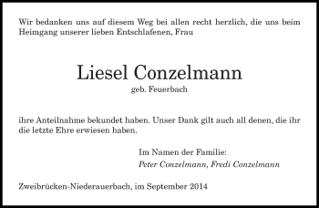 Todesanzeige von Liesel Conzelmann von saarbruecker_zeitung