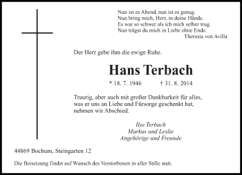 Todesanzeige von Hans Terbach von saarbruecker_zeitung