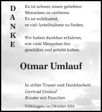 Todesanzeige von Ottmar Umlauf von saarbruecker_zeitung