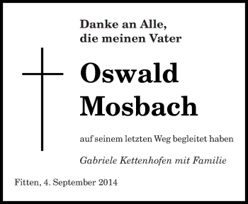 Todesanzeige von Oswald Mosbach von saarbruecker_zeitung