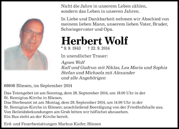 Todesanzeige von Bernd Schriever von saarbruecker_zeitung