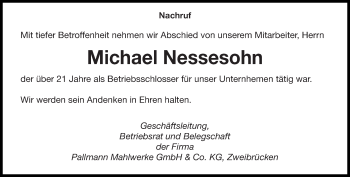 Todesanzeige von Michael Nessesohn von saarbruecker_zeitung