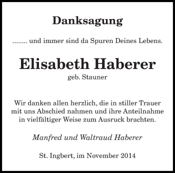 Todesanzeige von Elisabeth Haberer von saarbruecker_zeitung