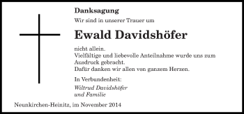 Todesanzeige von Ewald Davidshöfer von saarbruecker_zeitung