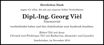 Todesanzeige von Georg Vièl von saarbruecker_zeitung