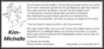 Todesanzeige von Kim Michelle von saarbruecker_zeitung