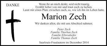 Todesanzeige von Marion Zech von saarbruecker_zeitung