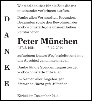 Todesanzeige von Peter München von saarbruecker_zeitung