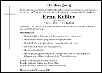 Todesanzeige von Luise Frech von saarbruecker_zeitung
