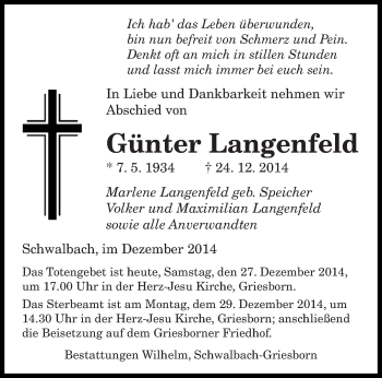 Todesanzeige von Günter Langenfeld von saarbruecker_zeitung