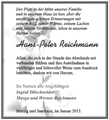 Todesanzeige von Hnas-Peter Reichmann von saarbruecker_zeitung