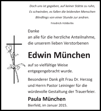 Todesanzeige von Edwin München von saarbruecker_zeitung