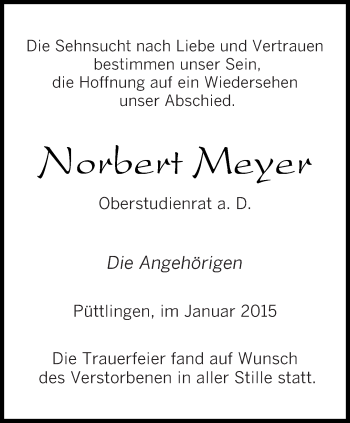 Todesanzeige von Norbert Meyer von saarbruecker_zeitung
