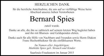 Todesanzeige von Bernard Spies von saarbruecker_zeitung
