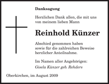 Todesanzeige von Reinhold Künzer von SAARBRÜCKER ZEITUNG