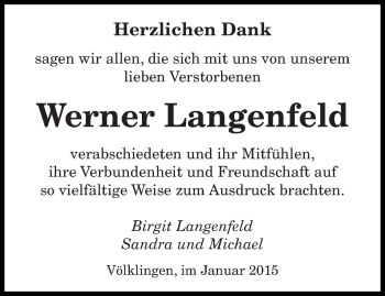 Todesanzeige von Werner Langenfeld von saarbruecker_zeitung