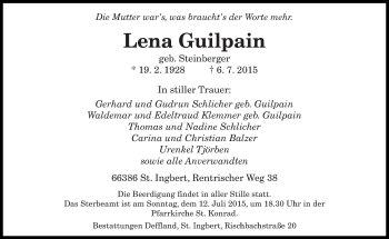 Todesanzeige von Lena Guilpain von saarbruecker_zeitung