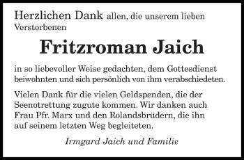 Todesanzeige von Fritzroman Jaich von saarbruecker_zeitung