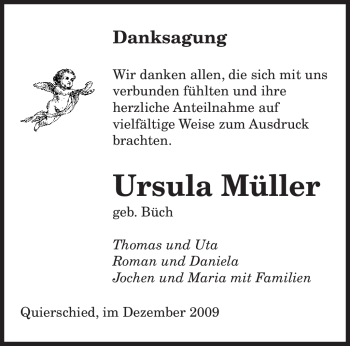 Todesanzeige von Ursula Müller von SAARBRÜCKER ZEITUNG