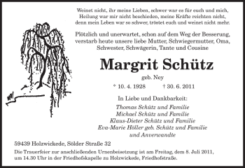 Todesanzeige von Margrit Schütz von SAARBRÜCKER ZEITUNG
