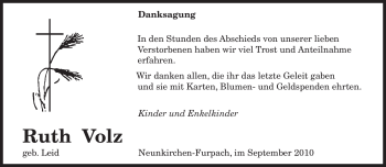 Todesanzeige von Ruth Volz von SAARBRÜCKER ZEITUNG