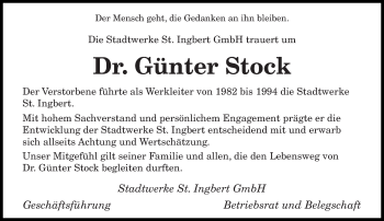 Todesanzeige von Günter Stock von saarbruecker_zeitung