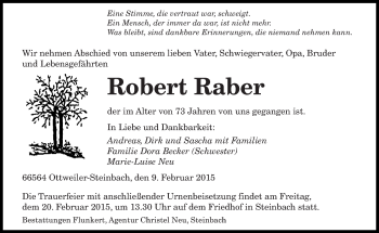 Todesanzeige von Robert Raber von saarbruecker_zeitung