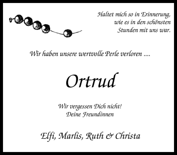 Todesanzeige von Ortrud Unbekannt von SAARBRÜCKER ZEITUNG