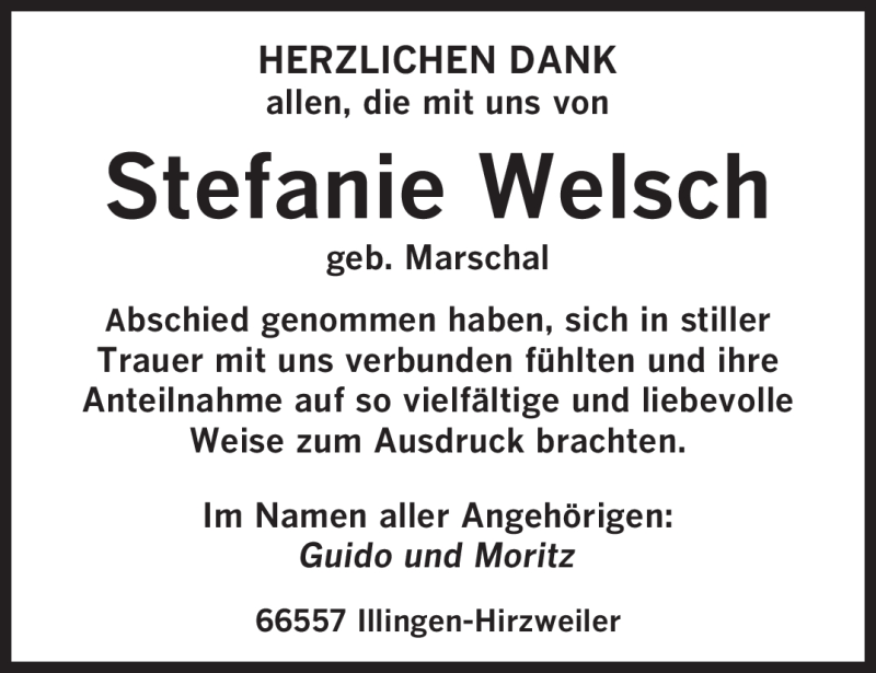  Traueranzeige für Stefanie Welsch vom 25.06.2011 aus SAARBRÜCKER ZEITUNG
