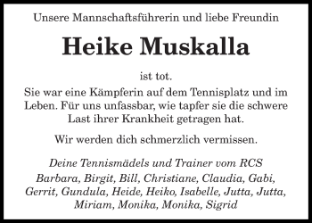 Todesanzeige von Heike Muskalla von saarbruecker_zeitung