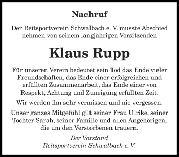 Todesanzeige von Klaus Rupp von saarbruecker_zeitung
