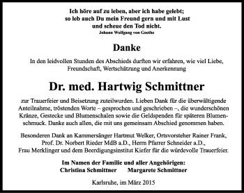 Todesanzeige von Hartwig Schmittner von saarbruecker_zeitung