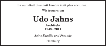 Todesanzeige von Udo Jahns von SAARBRÜCKER ZEITUNG