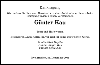 Todesanzeige von Günter Kau von SAARBRÜCKER ZEITUNG