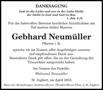 Todesanzeige von Gebhard Neumüller von saarbruecker_zeitung