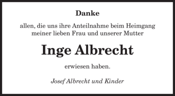 Todesanzeige von Inge Albrecht von SAARBRÜCKER ZEITUNG