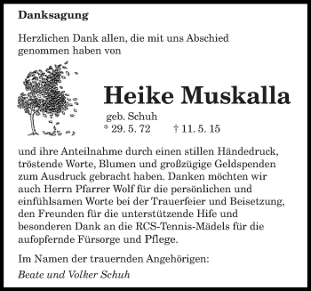 Todesanzeige von Heike Muskalla von saarbruecker_zeitung