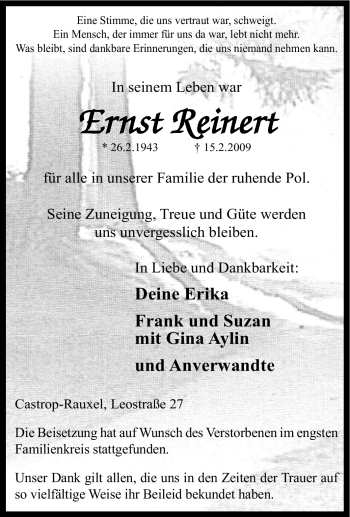 Todesanzeige von Ernst Reinert 