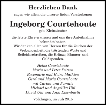 Todesanzeige von Ingeborg Courtehoute von saarbruecker_zeitung