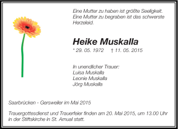 Todesanzeige von Heike Muskalla von saarbruecker_zeitung