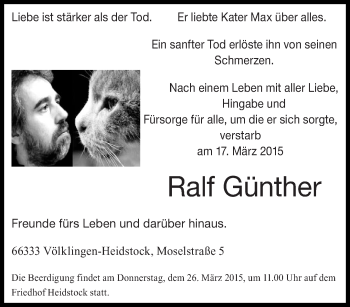 Todesanzeige von Ralf Günther von saarbruecker_zeitung