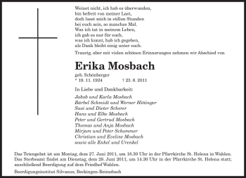 Todesanzeige von Erika Mosbach von SAARBRÜCKER ZEITUNG