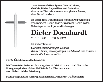 Todesanzeige von Dieter Doenhardt 