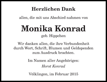 Todesanzeige von Monika Konrad von saarbruecker_zeitung