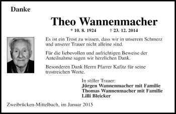 Todesanzeige von Theo Wannenmacher von saarbruecker_zeitung