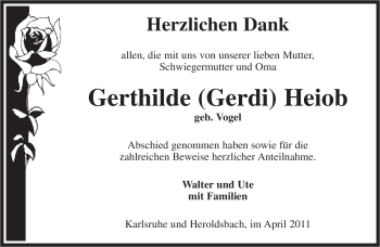 Todesanzeige von Gerthilde Heiob von SAARBRÜCKER ZEITUNG