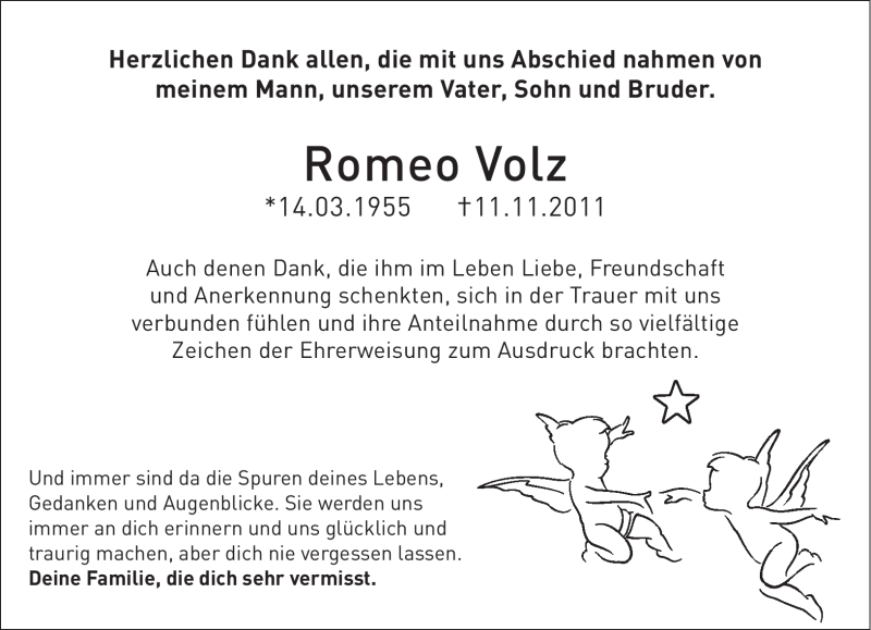  Traueranzeige für Romeo Volz vom 17.12.2011 aus SAARBRÜCKER ZEITUNG